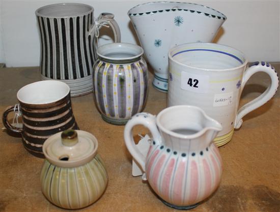 Two Rye star pattern vessels and five striped vessels